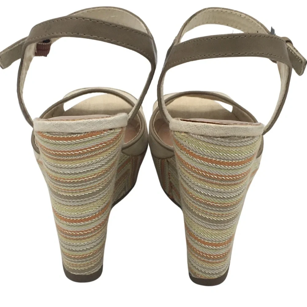 Lauren Conrad Tan Multi Color Peep Toe Platform Wedge size 7